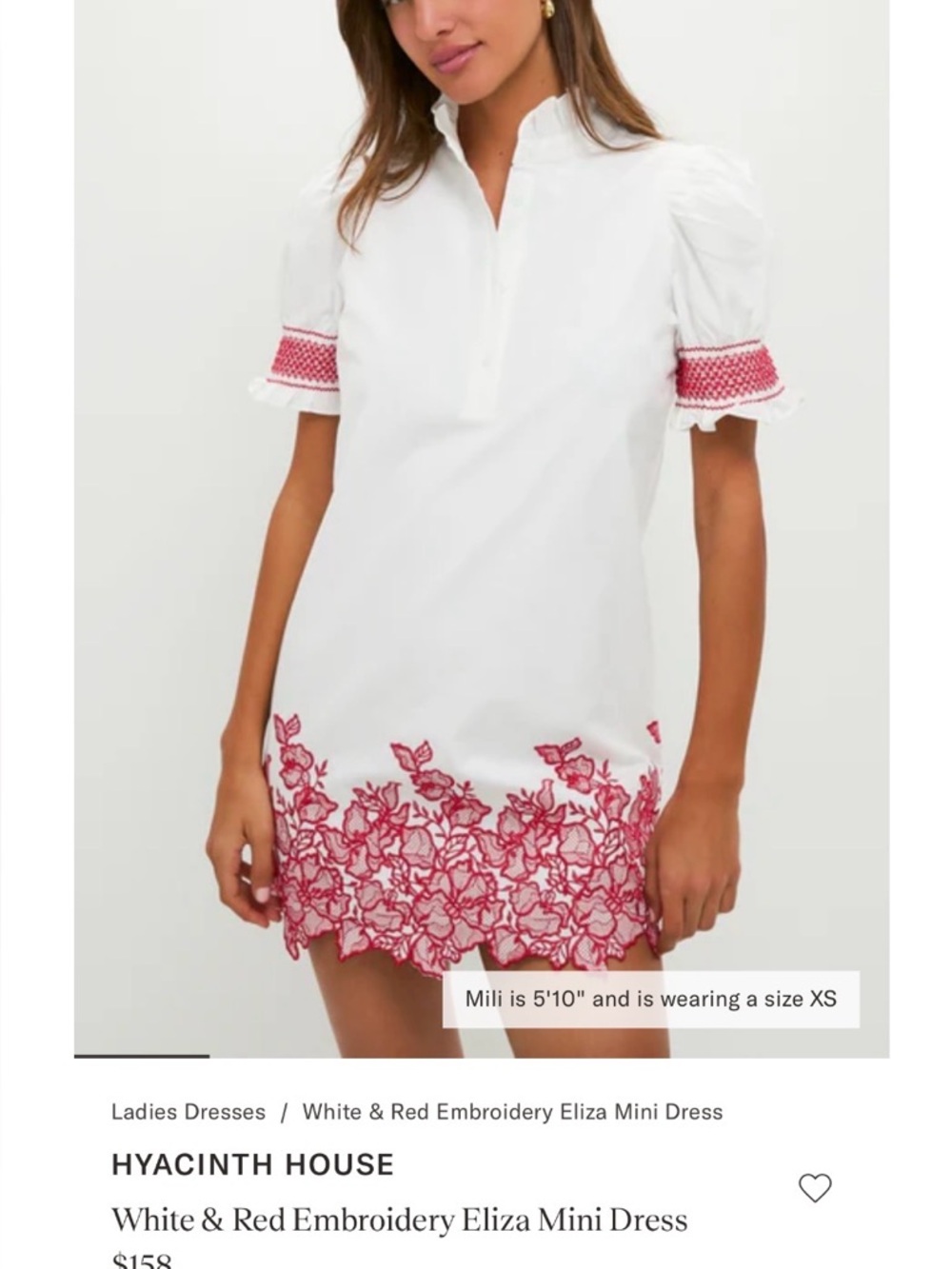 HYACINTH HOUSE White & Red Embroidery Eliza Mini Dress small - Picture 5 of 6